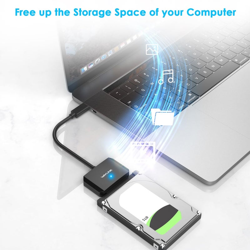 WAVLINK SATA to USB Type-C Hard Drive Cable, 5Gbps USB C to Sata Cable Support UASP, External Hard Drive SATA I/II/III Connector 2.5" SSD/HDD and 3.5" HDD up to 20TB, Power Adapter Included - Image 5